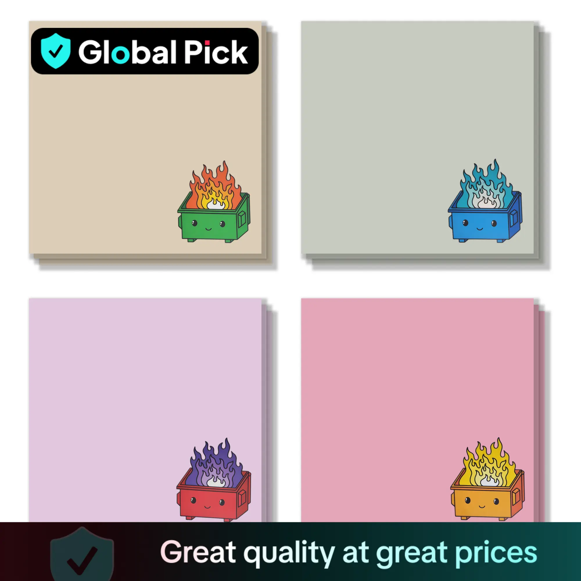 Dumpster Fire Sticky Note, 4 Counts/set Cartoon Sticky Note, Adhesive Note Pad for School Office Home Supplies Students Teachers Gift