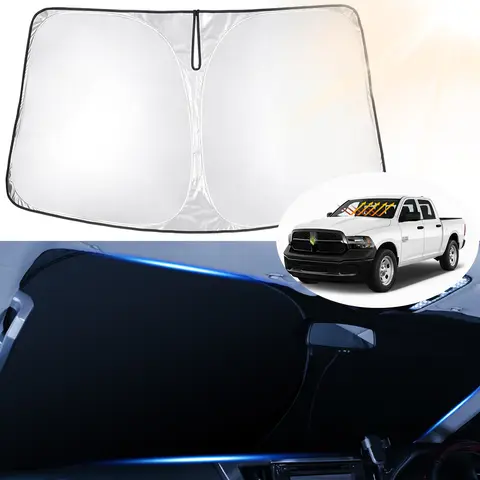 Canvcle Collapsible UV Protective Windshield Sun Shade - UV Blocker Car Accessory for 2011-2026 Dodge RAM 1500 (CrewCab, MegaCab, 2Dr RegularCab, 4Dr QuadCab) - Double Layer Premium Fabric, Elastic Wire, Foldable Visor, Cools Car, Boosts AC Efficiency