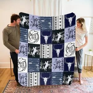 Western Charm Flannel Blanket Embrace The Cowboy Culture With Wild Spirit And Freedom Featuring Classic Western Elements Like Bull Skulls Boots Lasso And Arrows
