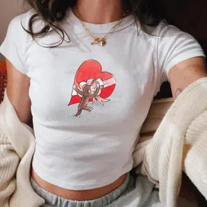 Curious George Flag Baby Tee, Cute Classic Cartoon Tee, Y2k, 90s Clothing, Pinterest Aesthetic