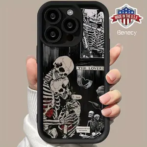 A Heart-Shaped Skull Phone Case Designed for Iphone 16, 15, 14, 13, 12, And 11 Pro Max, Offering Anti-Slip, Lens Protection, And Drop Resistance. Cover Protective Protector Smartphone
