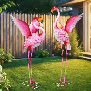Garden Statues Flamingo Sculptures Metal Yard Art, Pink Bird Art Outdoor Backyard Decor Patio Lawn Porch Ornament Flamingo Yard Decoration