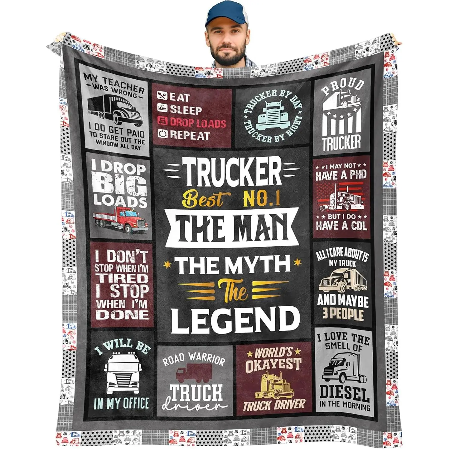 Truck Driver Present Blanket - Soft Velvet Texture 60"x50" Wrinkle Resistant, Hypoallergenic Durable Trucker Gift for Men, Bedding & Throw Blanket, 50*60In