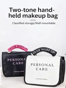Large Capacity Makeup Bag with Hook, Portable Handbag for Travel, Handheld Cosmetic Pouch, Embroidered Cosmetic Organizer, Ideal for Business Trips, Travel Cosmetic Bags