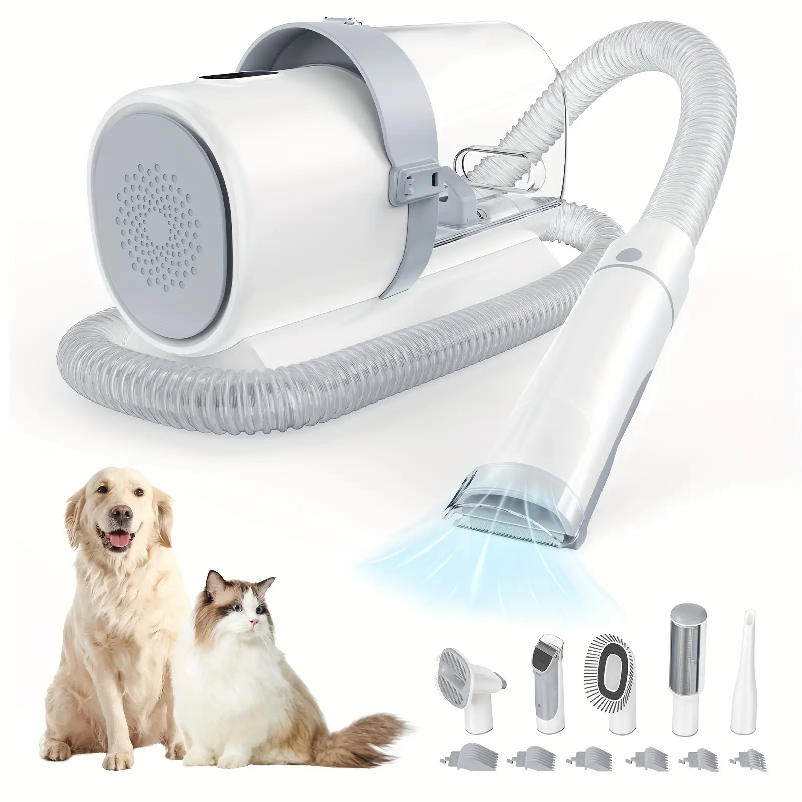 【Black Friday Deal】Pet Grooming Vacuum Kit 5 in 1, Vacuum Suction Strong Power 99% Pet Hair, Professional Clippers with 6 Guide Combs, Mulifunctional