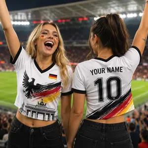 Personalized Germany Soccer Women Crop Top Jersey, Custom Name Number Germany Football Shirt for Men, Support Football Team Outfit