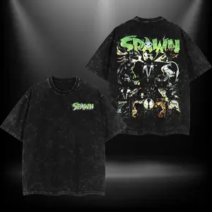 Spawn Double Printed Oversize Lightweight Acid Washed Tee TV Show Graphic Top Cotton Gift T-Shirt For Comic Lover, Gift T-Shirt For Movie Lover