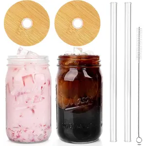 Mason Jar with Lid and Straw, 32oz Wide Mouth Cup  Drinking Glasses Tumbler Smoothie Water Bottles for Iced Coffee Margaritas Ice Cream Juice  Christmas Gifts