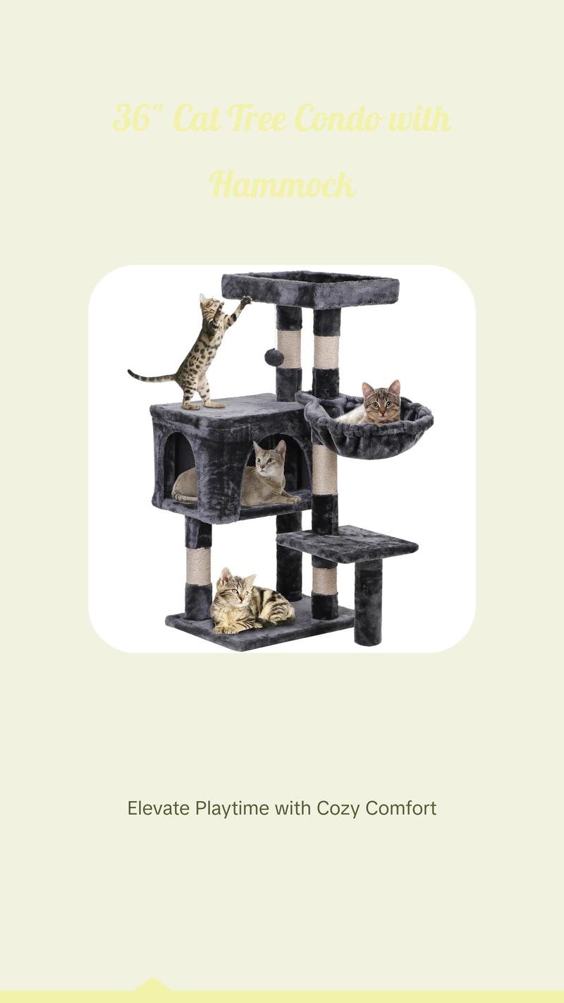 36" Cat Tree Cat Tower Scratching Posts Cat Condo W/Hammock for Indoor Cats Gray