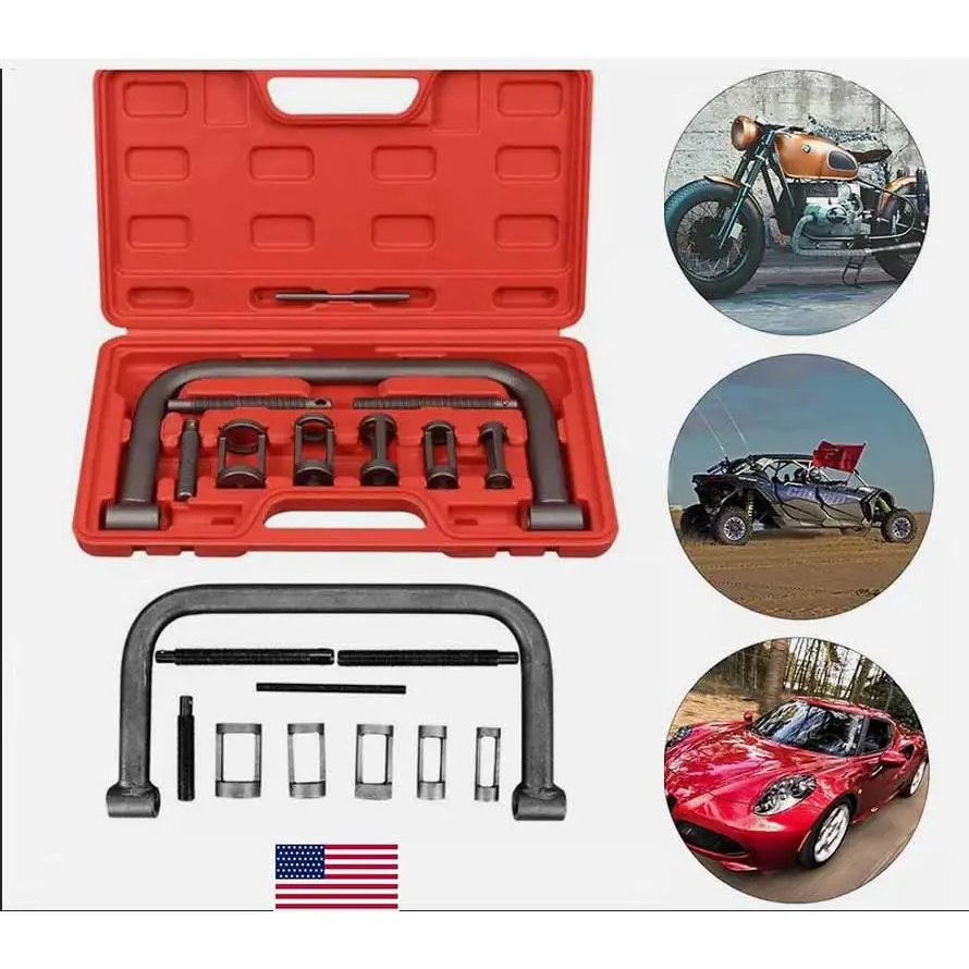 Car Motorcycle Valve Spring Compressor Tool Set, 5 Sizes Pusher Collets with 70/90mm Thread Posts, Heavy Duty Engine Spring Compressor Kit with Hard Storage Carry Case