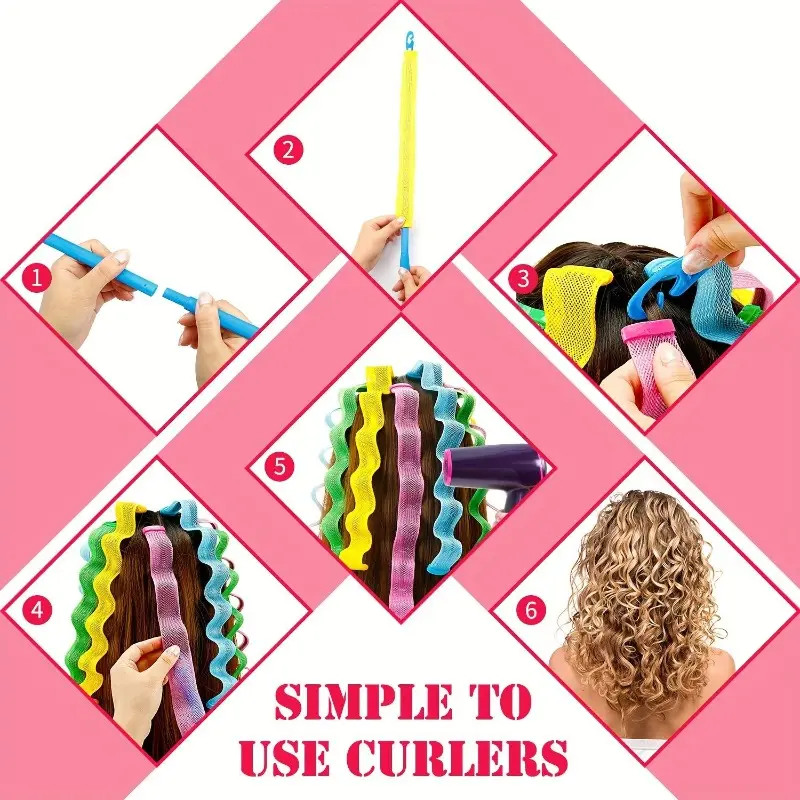 Non-thermal wave curling iron and shaping device, Hair curling rods, non-thermal styling set, Heatless Styling Tool, Curling Hair Rollers, Heatless Curling Rod, Heatless Curler, equipped with 2 shaping hooks