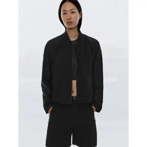 URBAN REVIVO Women's 2026 Summer Thin Long-Sleeve V-Neck Collarless Zip-Up Jacket, Casual Polyester Fabric Coat, Tops