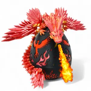 Articulated Phoenix Dragon with Firescale Egg – Dual Color Red Gold Dragon Figurine, 3D Printed Fantasy Display Gift for Mythical Creature Collectors and Desk Decor Fans