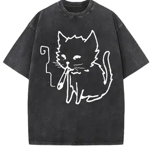 Cat Smoking Y2k Unisex Vintage Graphic T-Shirt for Gothic Grunge Emo Scene Streetwear
