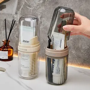 Travel Toothbrush Box 2-in-1 Portable Business Travel Washing Cup Simple Large Capacity Toothpaste Container Storage Box for Camping & Business Trips