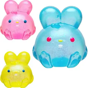 3Pcs Easter Bunny Squishy Toy Set Cute Soft Jelly Fidget Sensory Toy Stress Relief Easter Basket Stuffer Party Favor Gift for Kids Adults
