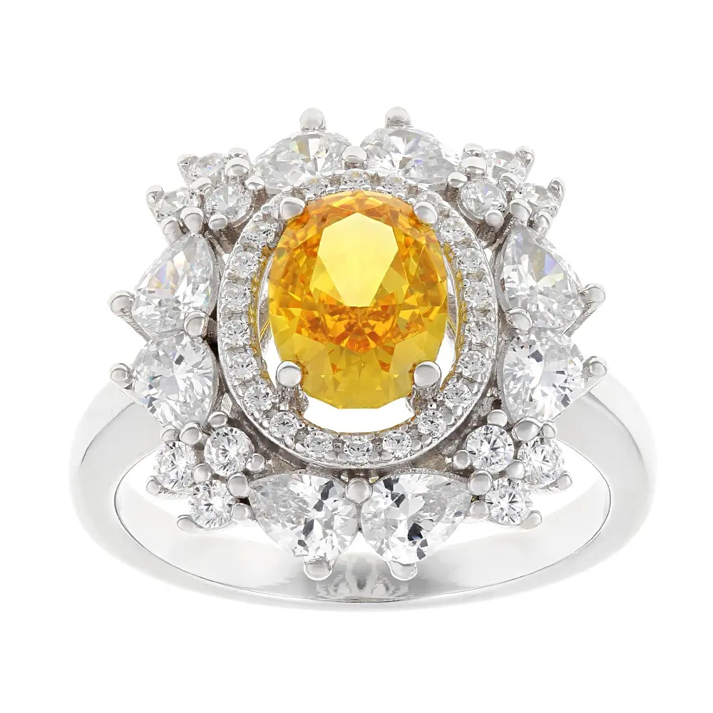 JTV Yellow And White Cubic Zirconia Rhodium Over Sterling Silver Ice Flower Cut Ring 4.79ctw