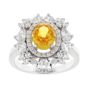 JTV Yellow And White Cubic Zirconia Rhodium Over Sterling Silver Ice Flower Cut Ring 4.79ctw