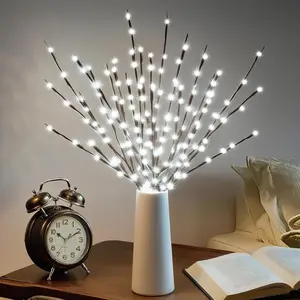 2 Pack Led Branch Light Battery Operated Lighted Branch Vase Filler Willow Tree Artificial Little Twig Power Brown 30 Inch 20 LED for Home Outdoor Indoor Romantic Decoration, White Light