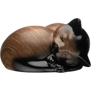 Pet Urn Sleeping Resin Cremation Cat Urn for Ashes Small Animal Urn Black Walnut
