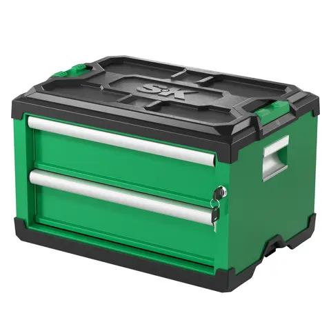 2-Drawer Modular Stackable Steel Coated Storage Durable Toolbox with Auto Locking, Snap Keys, Rust Resistance, Aluminum Grip, 2-Drawer Access, 60lbs Load Bearing, Garage Tool Organizer, Tool Storage Container for Garage, Workshop, Drop Reduction #SK03141