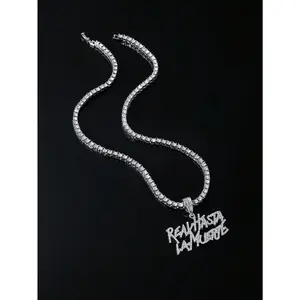 1pc Hip Hop Zinc Alloy Rhinestone Letter Pendant Necklace For Men Women For Gift Alloy for Jewelry Gift Fashionable Chain Decorated Handmade Fashion Accessory