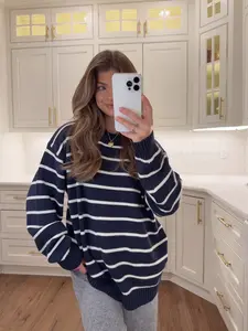 Winnie Striped Oversized Sweater - Navy / White