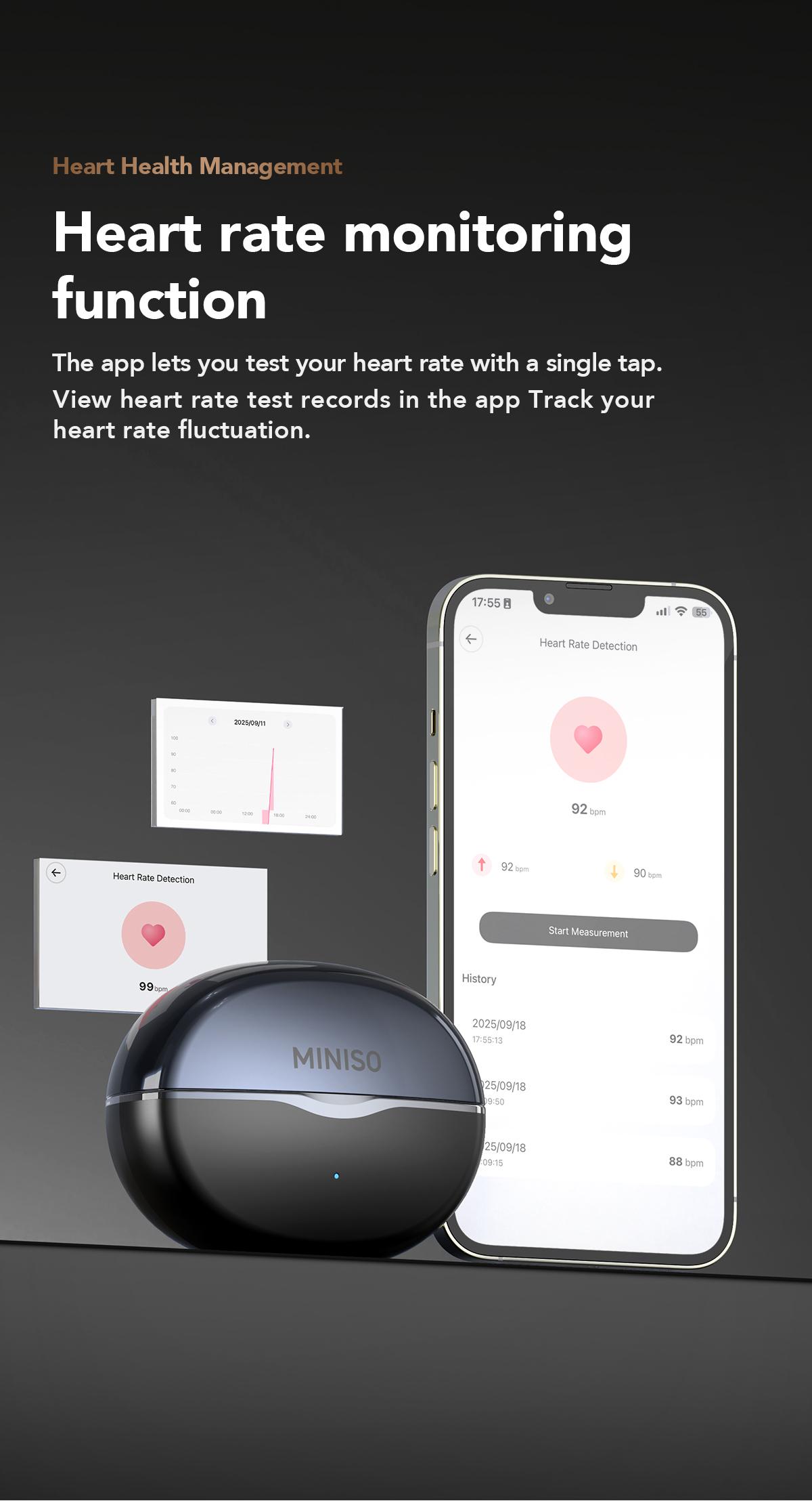 MINISO Clip On Earbuds Wireless Headphones with Bluetooth 6.0 Earphones, Stable Connection & Low Power Use, DT6.0 Pulse Directional Tech, 360° ACS Panoramic Sound, IPX5 Waterproof Audio Earbuds for Music & Calls, Comfortable for Sports