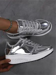 Women's Fashion Chunky Sole Rocker Shoes Lace-Up Casual Anti-Slip Sneakers Perfect for Everyday Wear Outdoor Walking Shoes