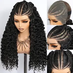 VIPbeauty Pre braided Water Wave Wig 13x6 Full Lace Front Human Hair Wigs Deep Wave Full Lace Front Wig HD Transparent Lace Wigs 12A Brazilian Virgin Human Hair Wig Bleached Knots 200% Density Pre Plucked