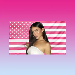 Madison Beer Pink USA Flag | Hot Girl Aesthetic Tapestry | Pink American Flag Wall Decor | Madison Beer Poster Banner