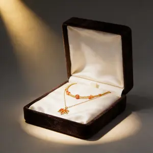 High-End Maple Leaf Red Necklace with Diamonds Rice Beads & Crushed Stones