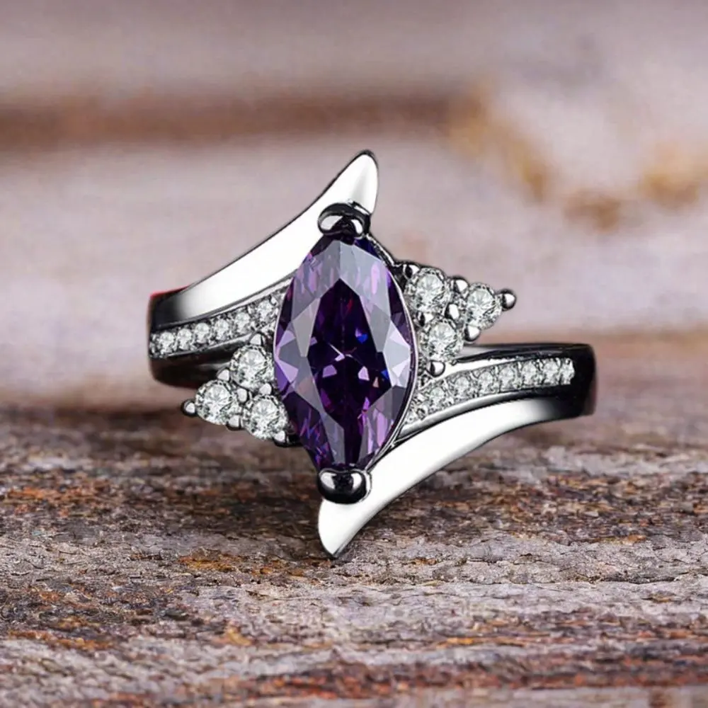 Women's Romantic Elegant Marquise-Shaped Purple Inlaid Marquise Engagement Ring - Bride Promise Accessory, Valentine's Day Gift, Marquise Engagement Rings