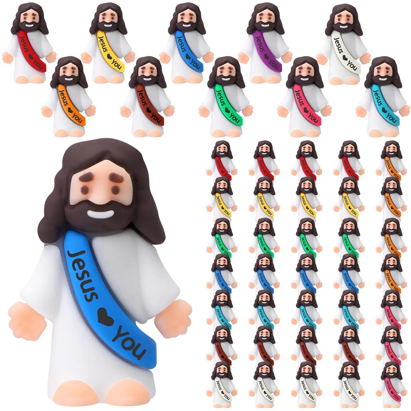 50 Pcs Little Jesus Figures, Mini Jesus Figurines in bulk, Jesus loves you figures, Cute Jesus Ornaments for Boys Girls Easter Egg Hunt, Cute Jesus Ornaments to Hide and Seek, Religious Party Favors Sunday School Baptism Gifts,Christian Easter Home Decor