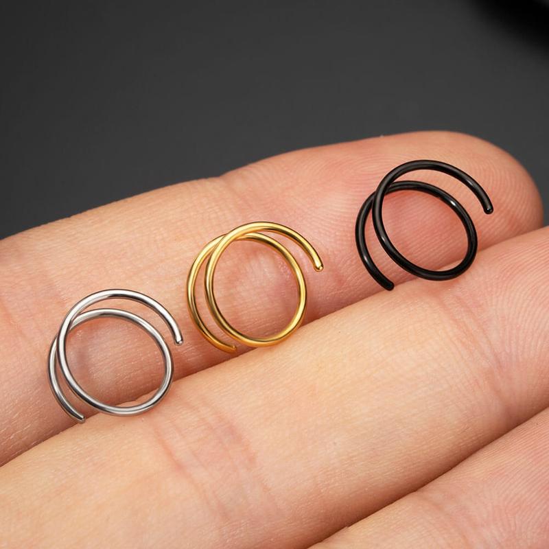 Oufer 20G 2PCS Titanium Spiral Double Rows Hoop Right Side Nose Rings Hoop Inner Diameter 8mm