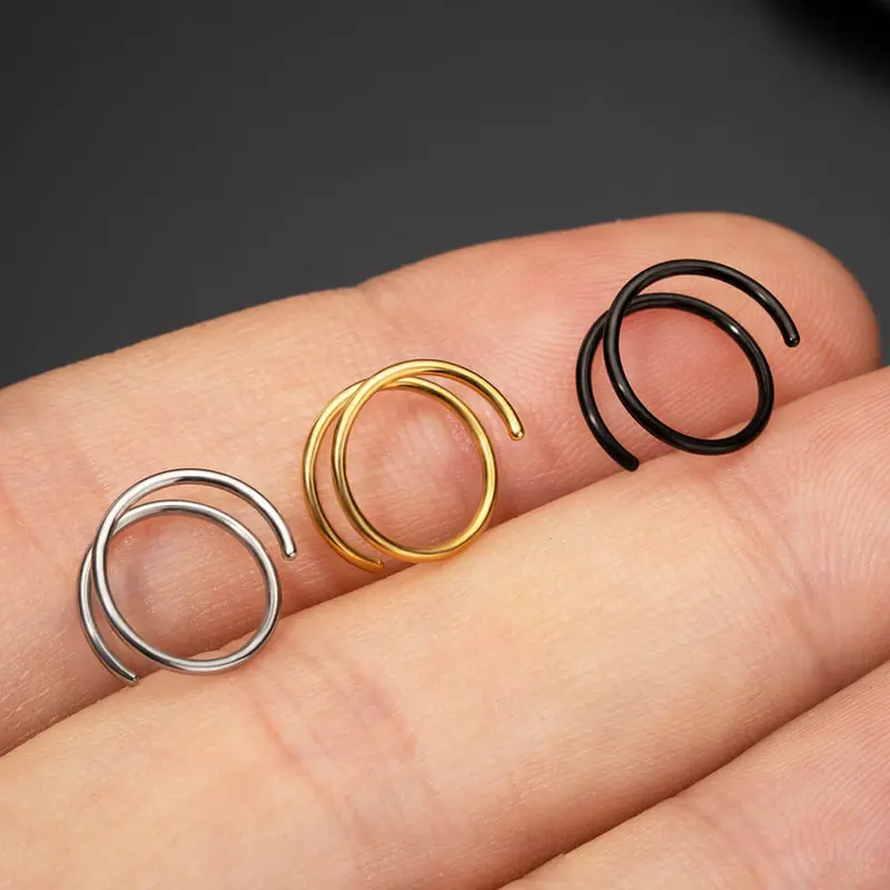 Oufer 20G 2PCS Titanium Spiral Double Rows Hoop Right Side Nose Rings Hoop Inner Diameter 8mm