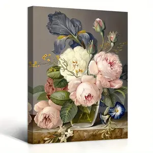 1 piece framed wooden canvas painting, different flower arrangements, harmonious colors, framed wall painting, home decor, holiday gift Poster Ornaments wall decor chrome hearts wall decor