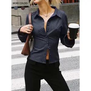Women's Striped Print Button Front Shirt, Casual Comfy Shirt, Elegant Long Sleeve Collared Top for Spring & Fall, Ladies Clothes for Daily Wear