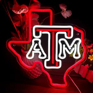 Texas LED Neon Sign College Wall Decor Dorm Room Game Day Football Sports Fan Gift Man Cave Bar Light USB Powered Lamp USB Bright Retro Home Decoration Spirit Indoor Decorative Light Neon Accent Lights Atmosphere Lighting Decorative Atmosphere Lamp