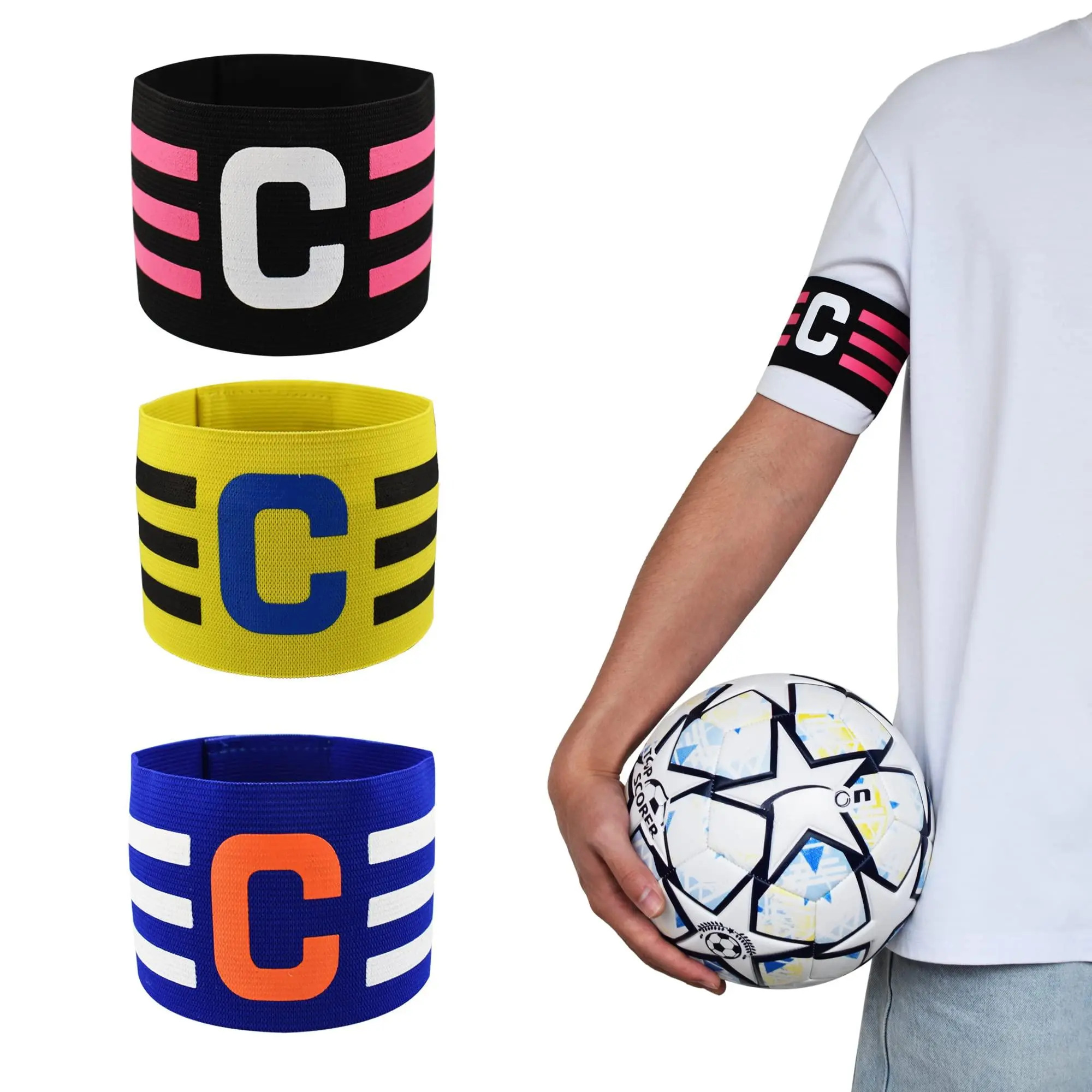 Captain's Armbands, 3-Pack Adjustable Stretch Nylon for Adults, High-Visibility Football Accessories for Soccer & Team Sports
