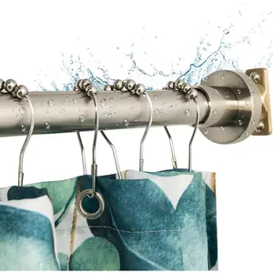 Heavy Duty Shower Rod, Adjustable Shower Curtain Rod, Expandable -84 Inch, Permanent Mount Shower Rod, Never Rust Stainless Steel For Window Curtain and Closet, Brushed Nickel