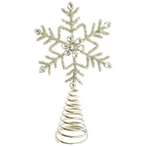 Metal & Glass Beaded Snowflake Tree Topper, Silver Finish