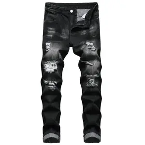 Mens Ripped Jeans, Distressed Destroyed Slim Fit Straight Leg Denim Pants starched  jeans purple  jeans