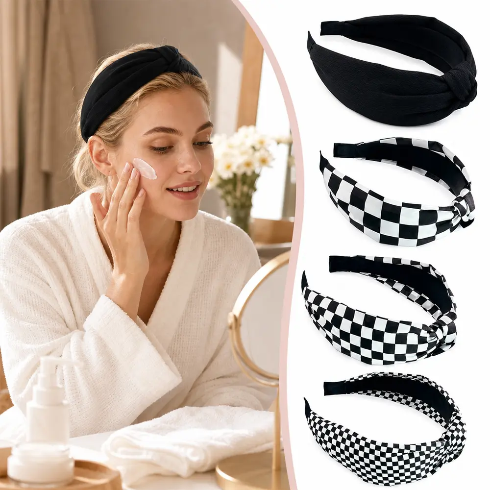 4Pcs Headbands for Women Girls Valentine‘s Day Head bands Non Slip Cute Knotted Headbands Fashion Womens Headband Wide Top Knot
