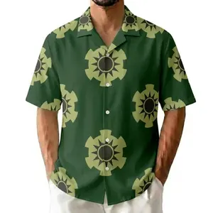 Hot Summer 2026 Green Sun Emblem Hawaiian Shirt, Anime Inspired Summer Button Up Shirt