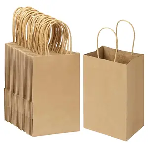 Kraft Paper Bag with Handle, 24pcs/set Durable Gift Bag, Gift Wrapping Bag, Gift Wrap Bags, Gift Packaging, Party Favor Packs, Party Favors Bag for Business, Retail, Grocery, Boutique Supplies, Packages