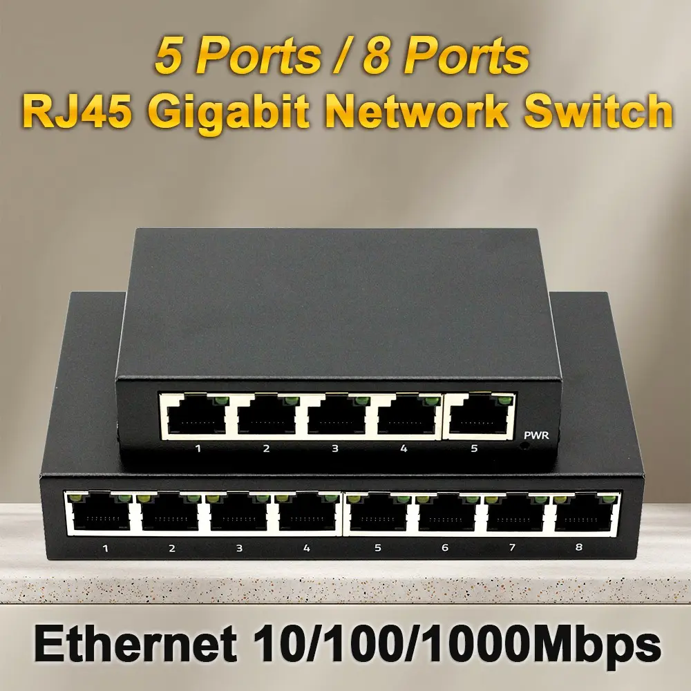 5/8 Port Gigabit Network Switch, Mini Desktop Plug-And-Play, No Setup Required, Ideal for Students, Dorms, Rentals, Multi-Device Networking