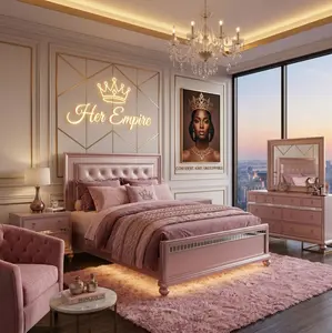 Avior Platform Bed with Tufted Headboard & Mirror Trim By FOA