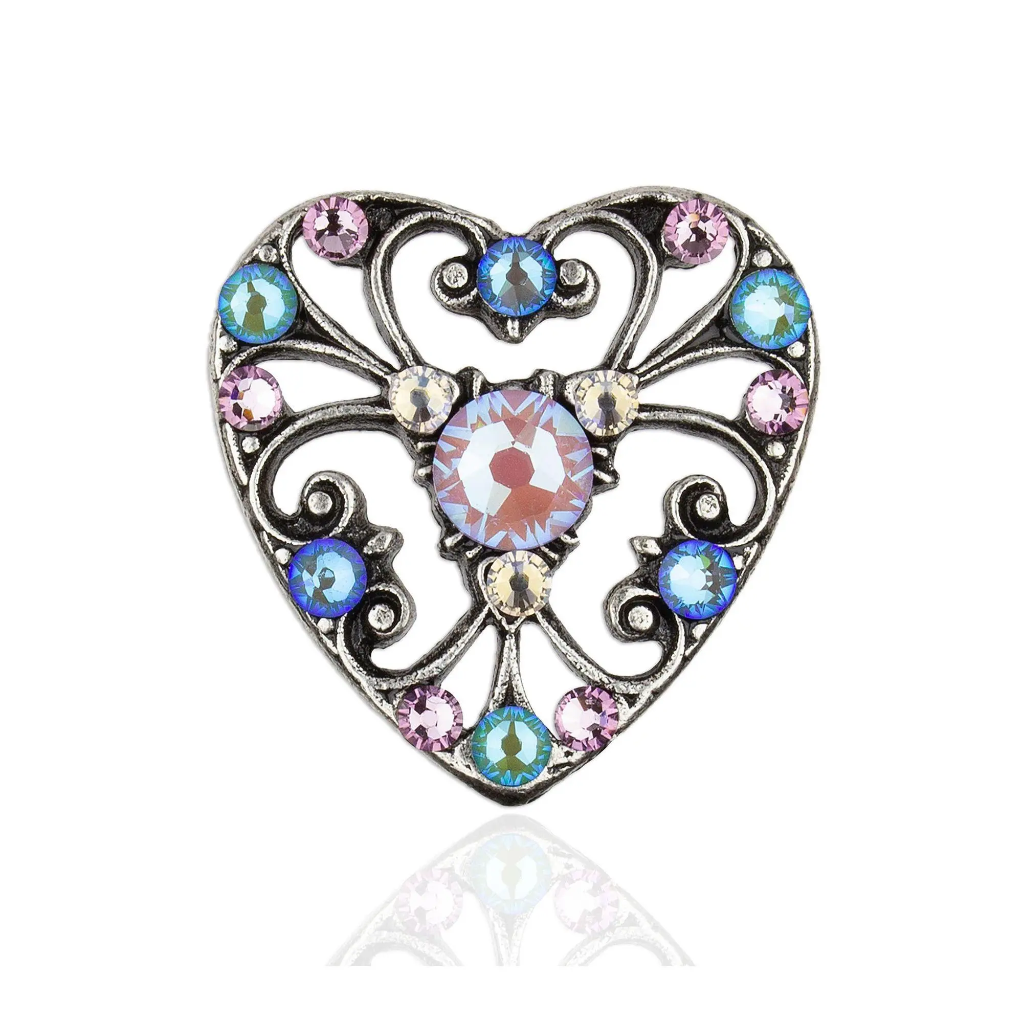Anne Koplik Multi-Pastel Lace Heart Crystal Pin