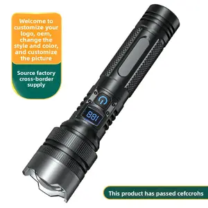 Cross-border White Laser Flashlight High Power Aluminum Head Telescopic Zoom Multi-Function Outdoor Lighting Strong Light Digital Display Flashlight